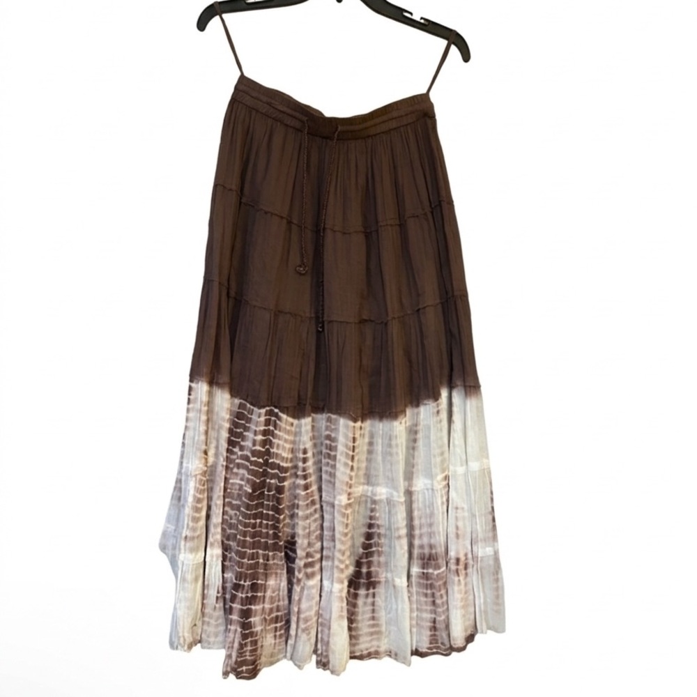 My Choice Tiered Broomstick Maxi Skirt VTG 90s OS Brown Ombre Tie Dye Boho